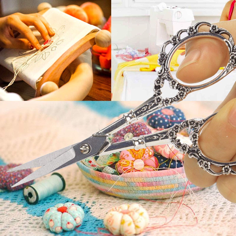 BIHRTC Vintage European Style Plum Blossom Scissors for Embroidery, Sewing, Craft, Art Work & Everyday Use (Silver) - Image 5